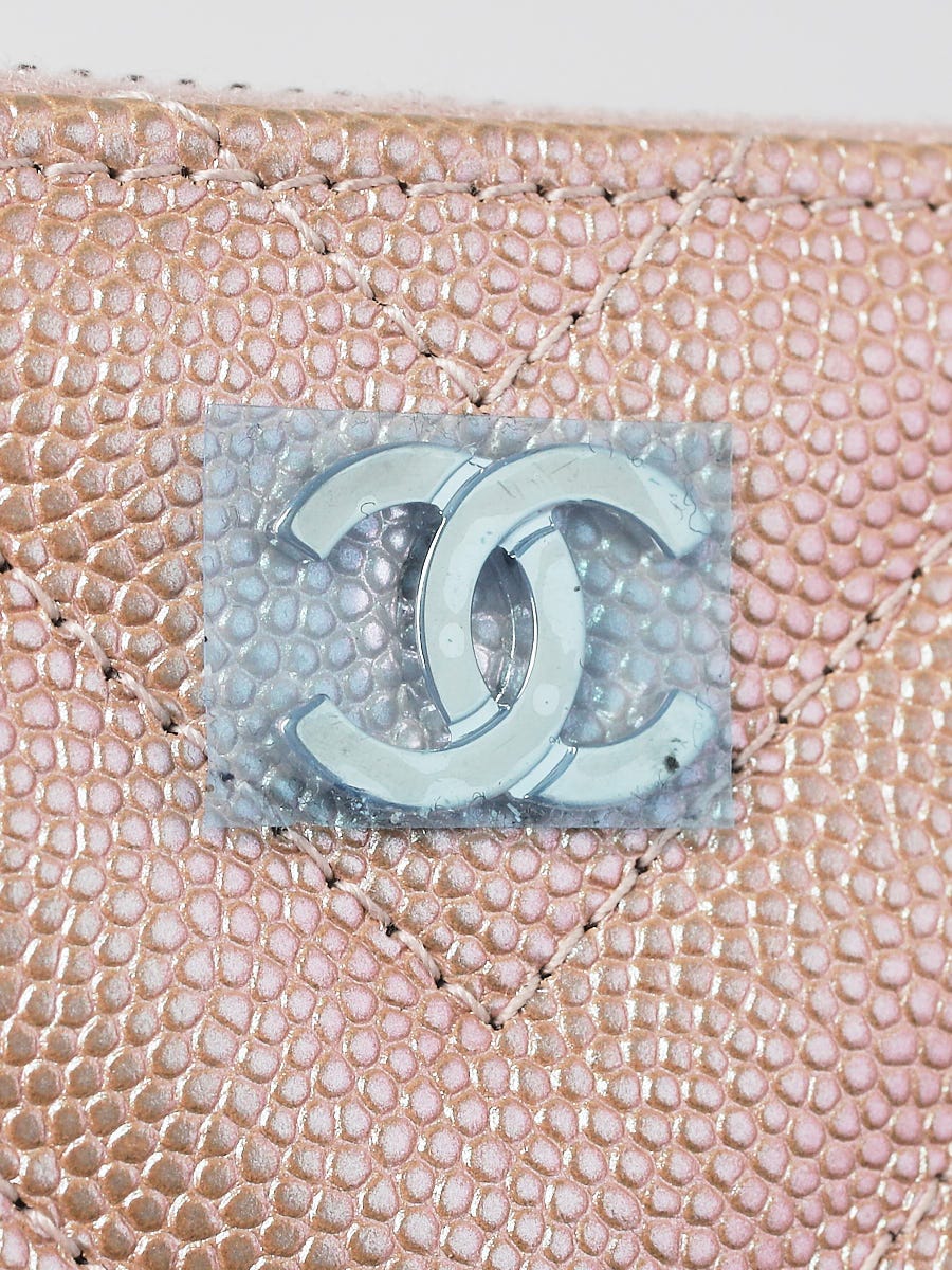Iridescent Light Pink Chevron Quilted Caviar Zip Around Coin Purse Silver  Hardware, 2017