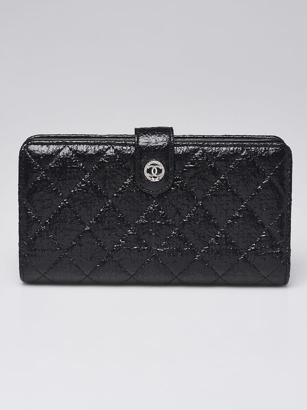 Chanel Black Quilted Crinkled Leather CC Long Wallet