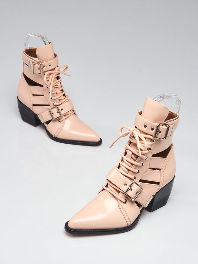 Chloe Pink Smooth Leather Lace Up Rylee Ankle Boots Size 8.5/39