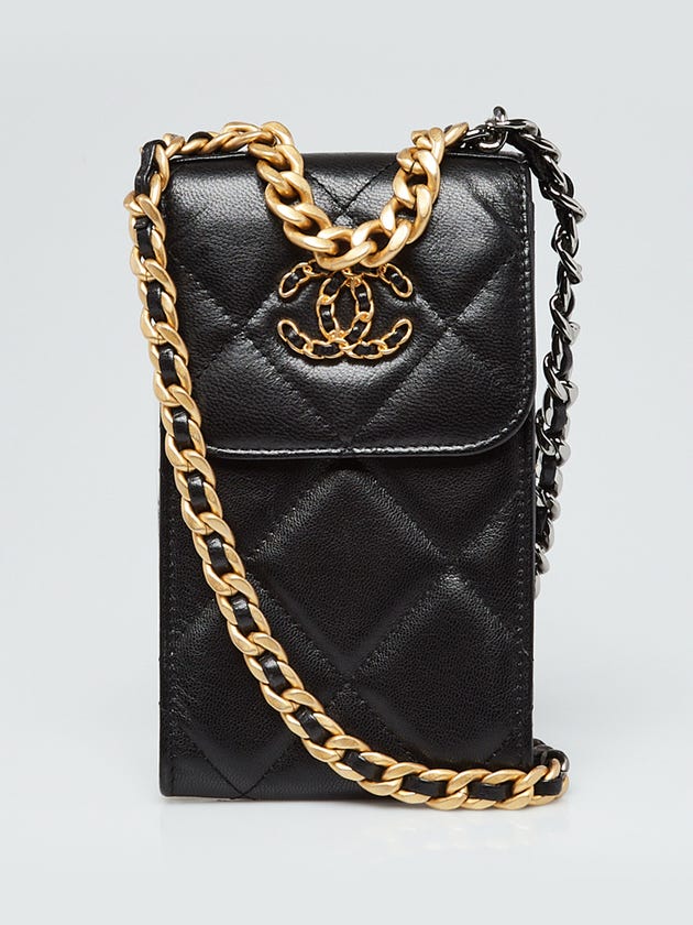 Chanel Black Quilted Lambskin Leather Chanel 19 Phone Holder with Chain Bag