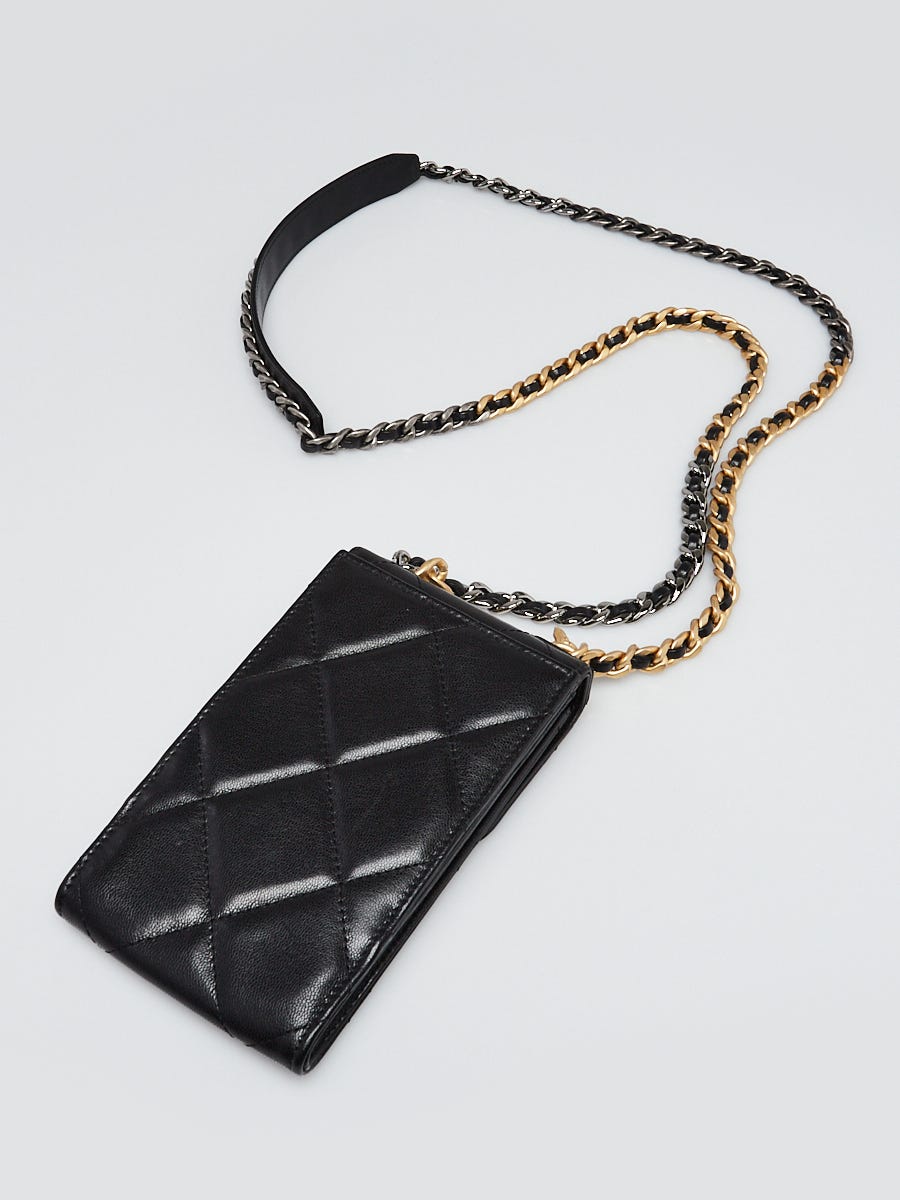 Chanel Black Quilted Lambskin Leather Chanel 19 Phone Holder with