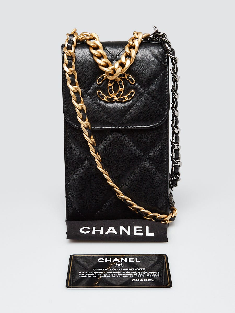 Chanel Black Quilted Lambskin Leather Chanel 19 Phone Holder