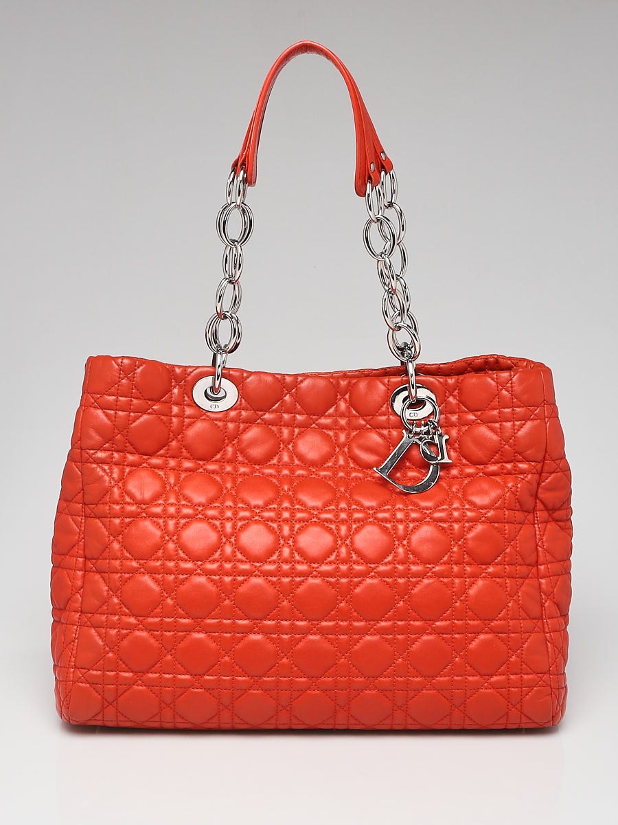 Christian Dior Orange Quilted Lambskin Leather Dior Soft Shopping Tote Bag  - Yoogi's Closet