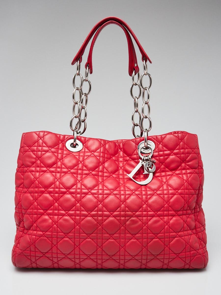 Christian Dior Red Quilted Lambskin Leather Dior Soft Shopping