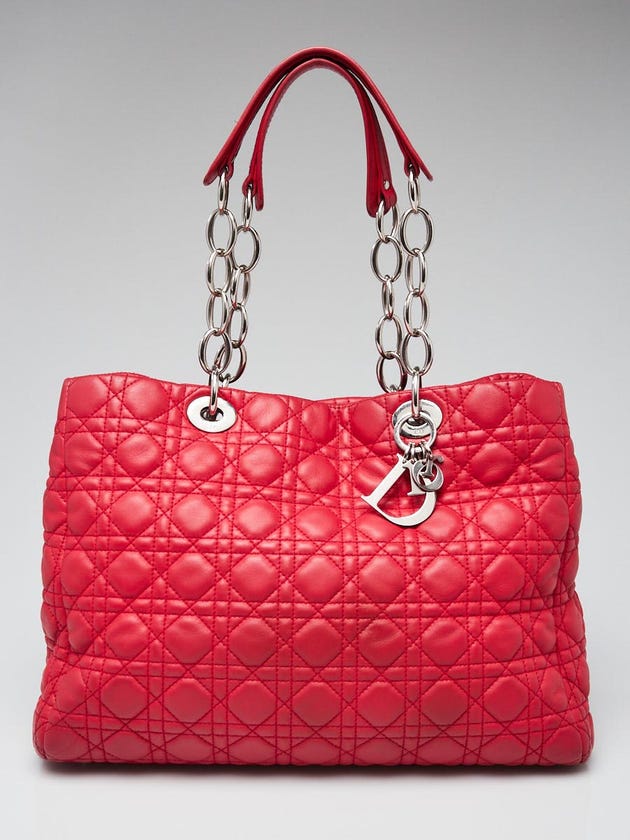 Christian Dior Red Quilted Lambskin Leather Dior Soft Shopping Tote Bag