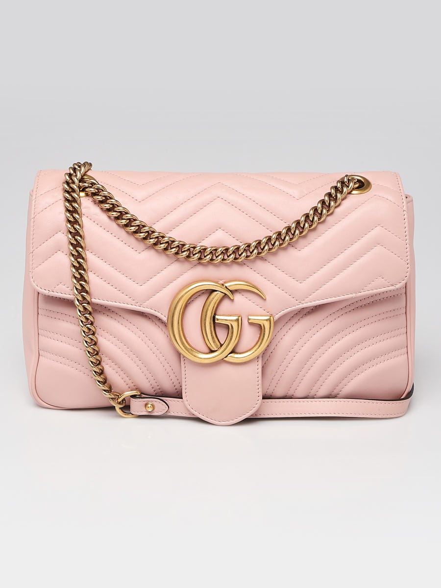 GUCCI GG Marmont Key Pouch Key Case Pink Matelasse Leather Auth