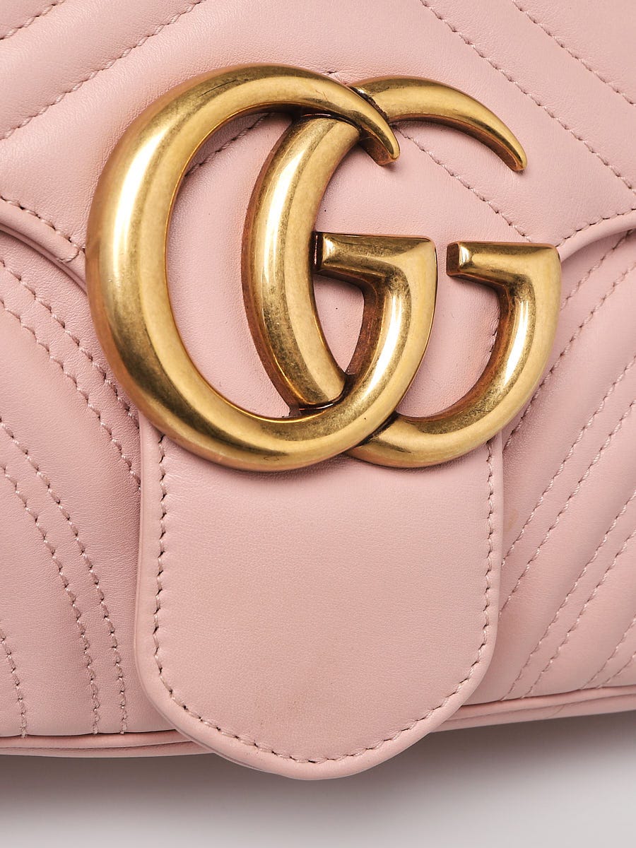 Gucci 443496 Dusty Pink Leather GG Marmont Medium Matelasse Shoulder Bag  Purse