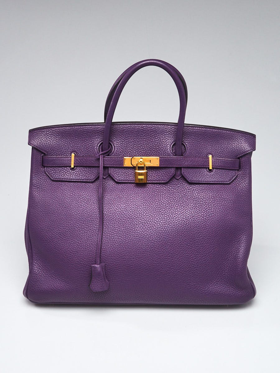 Hermes 40cm Ultra Violet Clemence Leather Gold Plated Birkin Bag