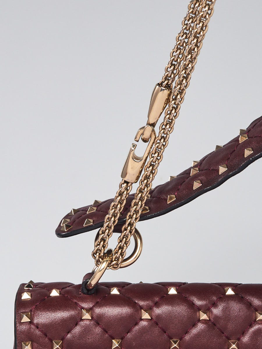 Valentino Burgundy Quilted Leather Rockstud Spike Large Shoulder Bag