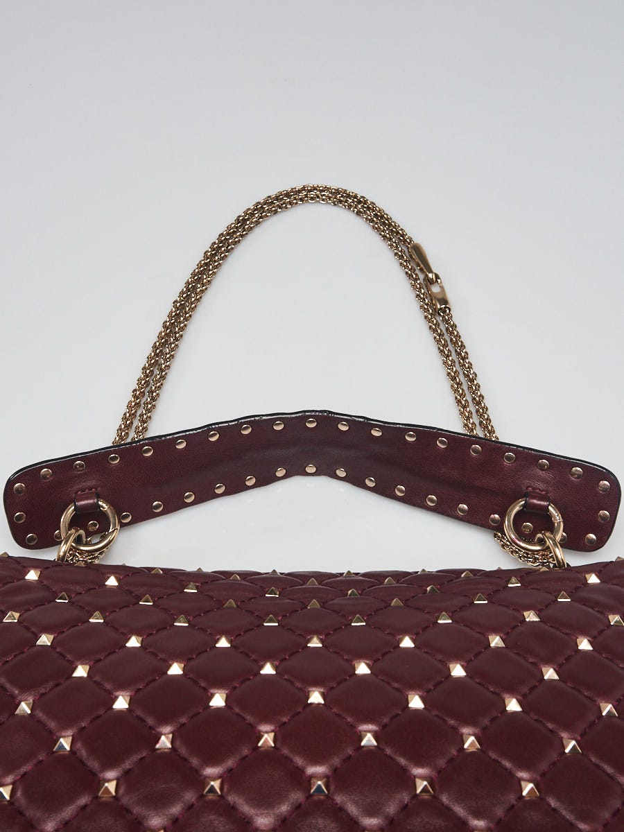 Valentino Burgundy Quilted Leather Rockstud Spike Large Shoulder Bag
