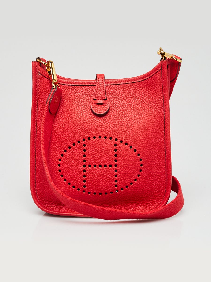 Authentic! Hermes Evelyne Brick Red Clemence Leather GM Handbag