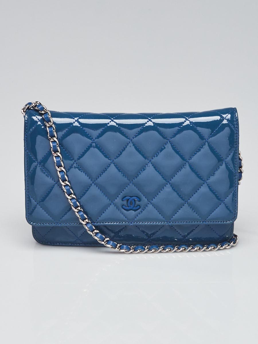 Chanel Blue Quilted Patent Leather Classic WOC Clutch Bag
