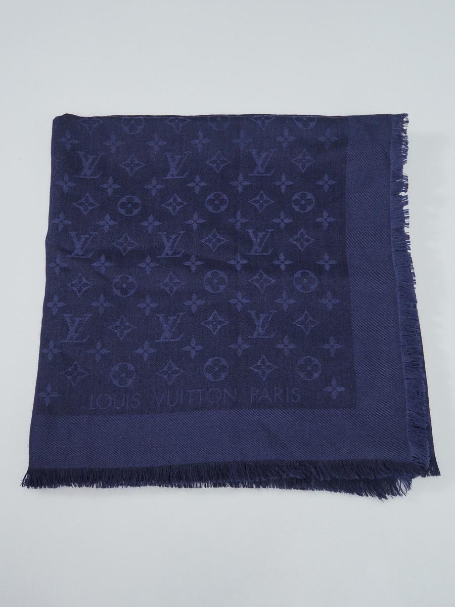Louis Vuitton Navy Blue Monogram Silk/Wool Shawl Scarf - Yoogi's