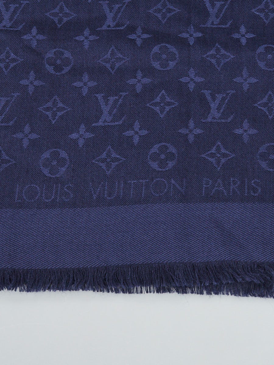 Louis Vuitton Light Blue Monogram Silk/Wool Shawl Scarf - Yoogi's Closet