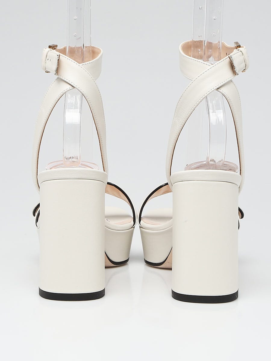 Gucci White Leather Open Toe Platform Marmont Sandals Size 6.5/37