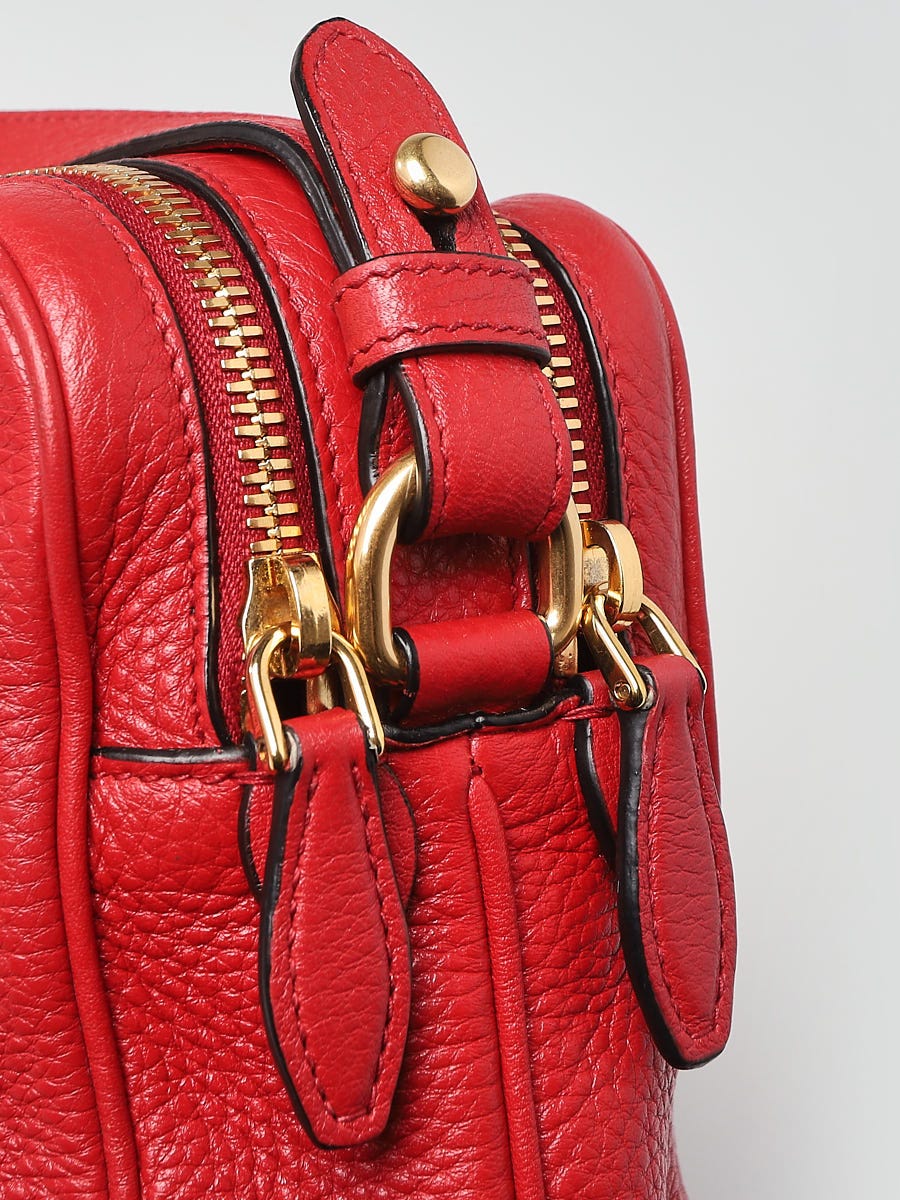 Prada Red Vitello Daino Leather Double Zip Crossbody Bag | Yoogi's