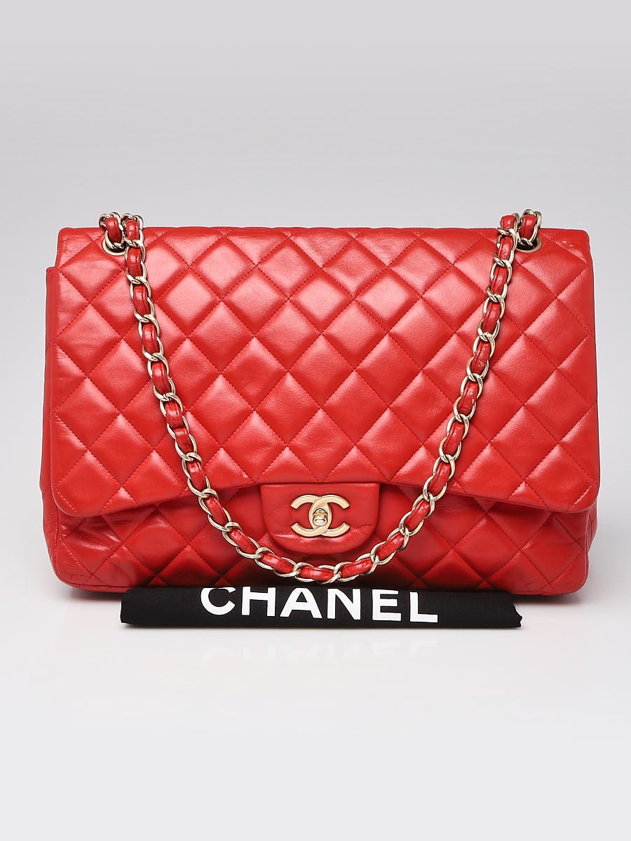 Chanel Red Quilted Lambskin Leather Classic Maxi Single Flap Bag - Yoogi's  Closet