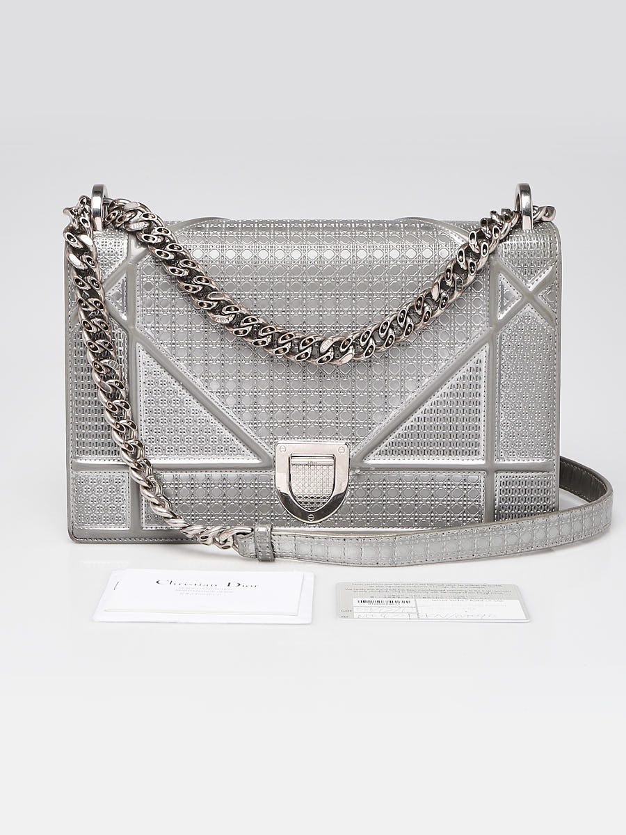 Noisy There is a trend arm Christian Dior Silver Metallic Leather Micro Cannage Medium Diorama Bag -  Yoogi's Closet