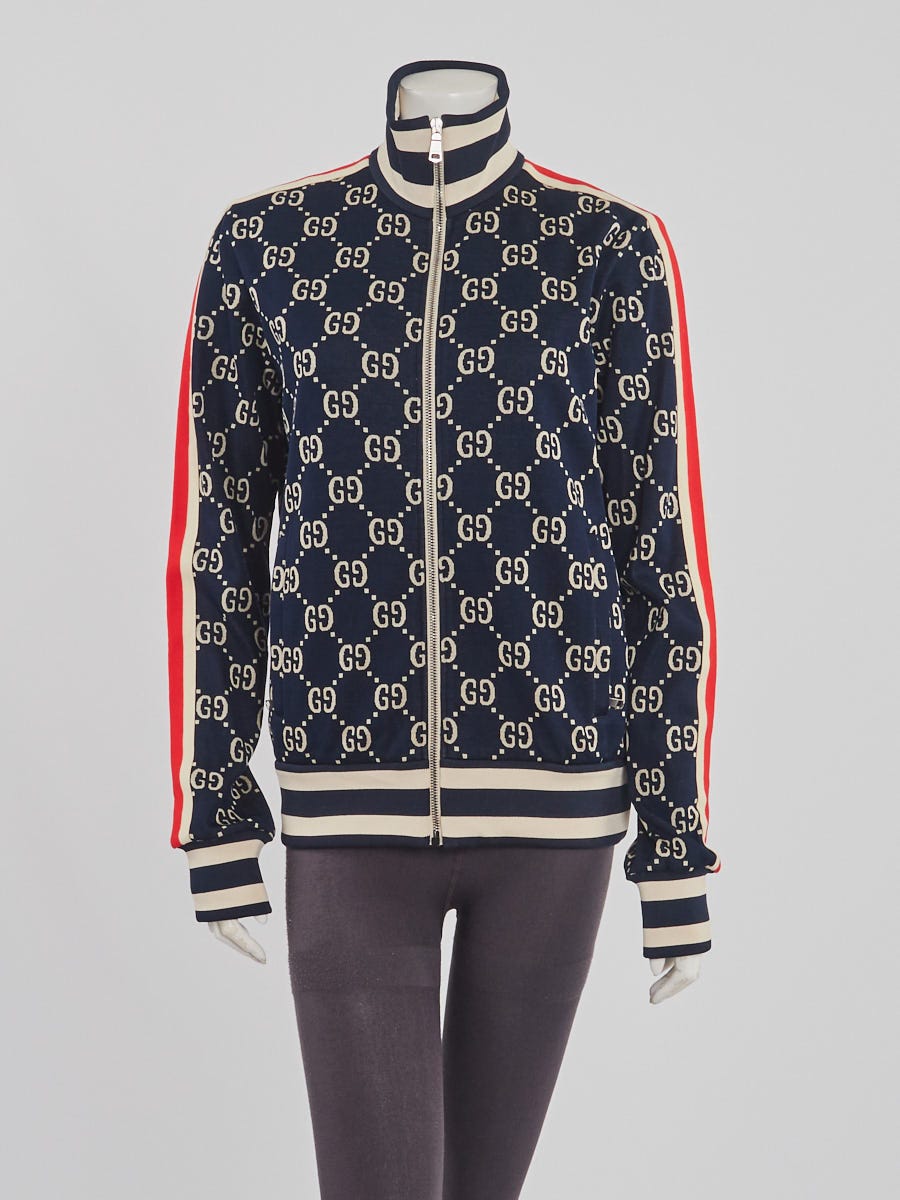 Gucci Blue/Ivory GG Jacquard Cotton Vintage Web Track Jacket - Yoogi's Closet