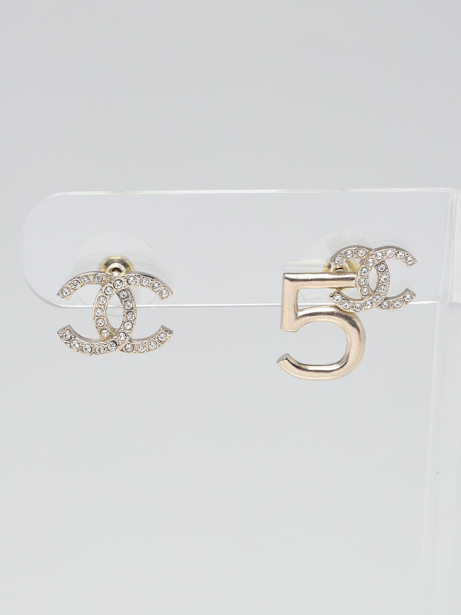 Chanel Goldtone Metal and Crystal CC No. 5 Stud Earrings - Yoogi's