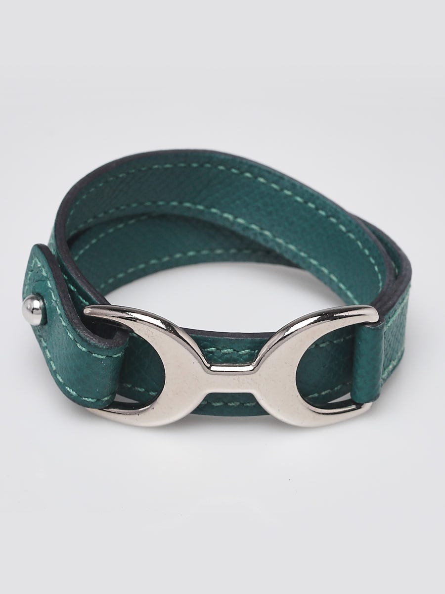 Hermes Malachite Green Epsom Leather Palladium Plated Baby Pavane Double  Tour Bracelet - Yoogi's Closet