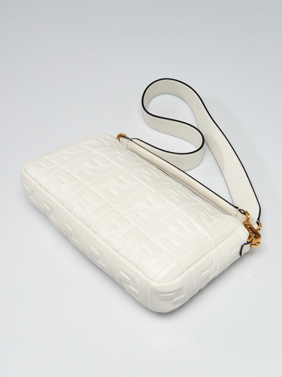 Fendi White Leather Large Convertible Baguette Bag 8BT137 - Yoogi's Closet