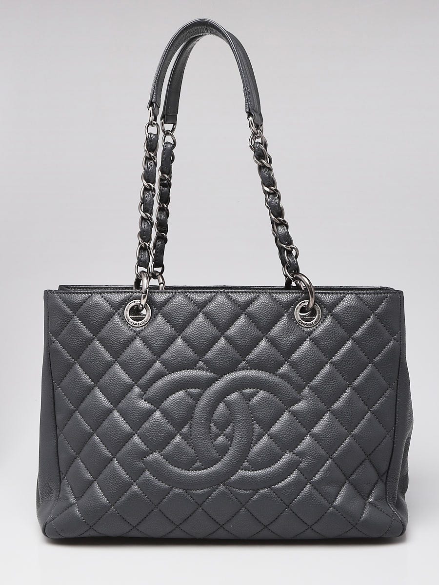 Chanel Grey Caviar Quilted Leather Grand Shopping Tote Bag - Yoogi's Closet