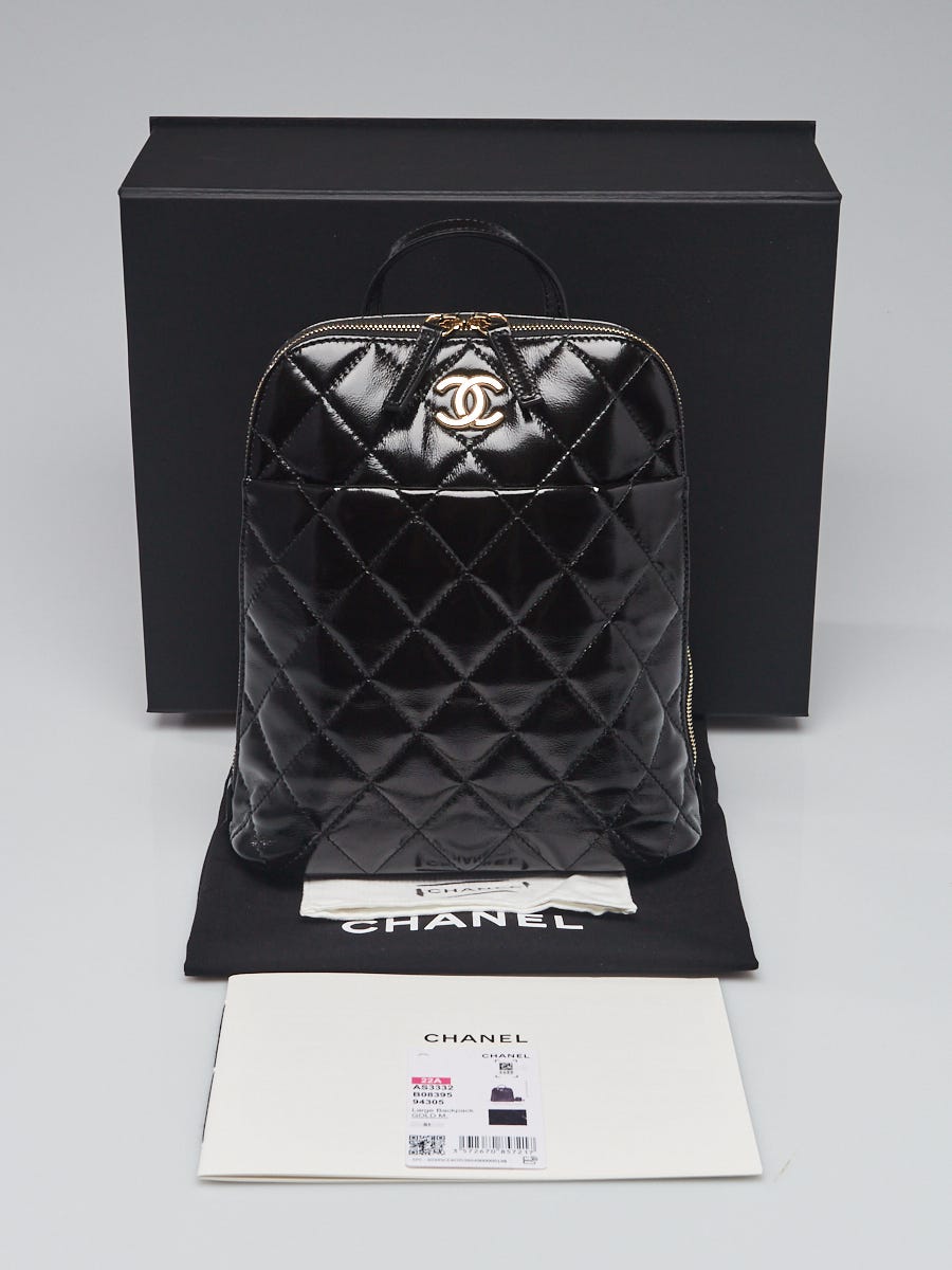 Chanel Black Quilted Patent Leather Backpack Bag - Yoogi's Closet