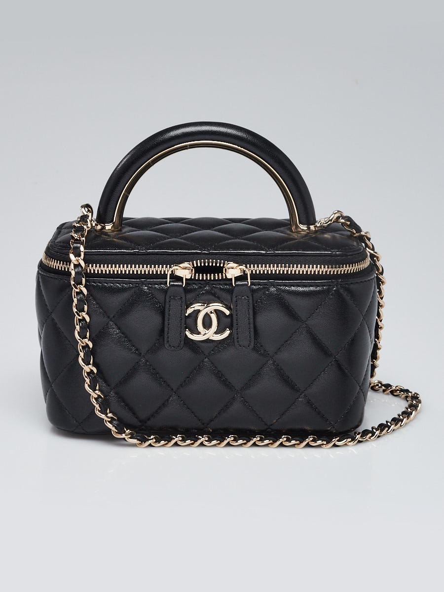Chanel Black Quilted Caviar Leather Small Vanity Case with Metal Handle  Chain Bag - Yoogi's Closet