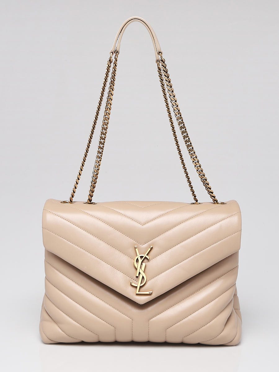 Saint Laurent Loulou Quilted Shoulder Bag Beige in Leather with
