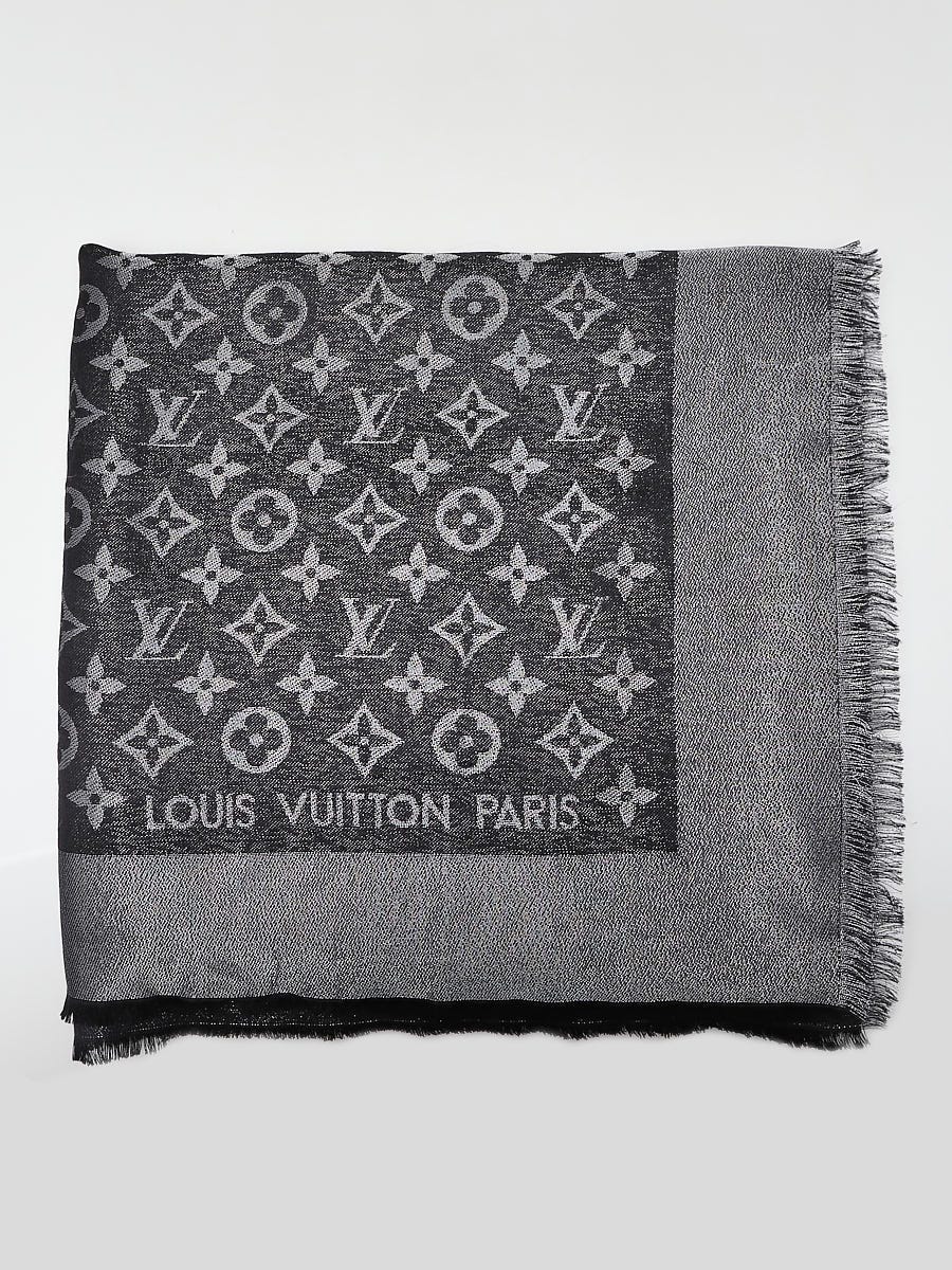 Louis Vuitton Grey Monogram Silk Blend Shine Shawl Scarf - Yoogi's Closet