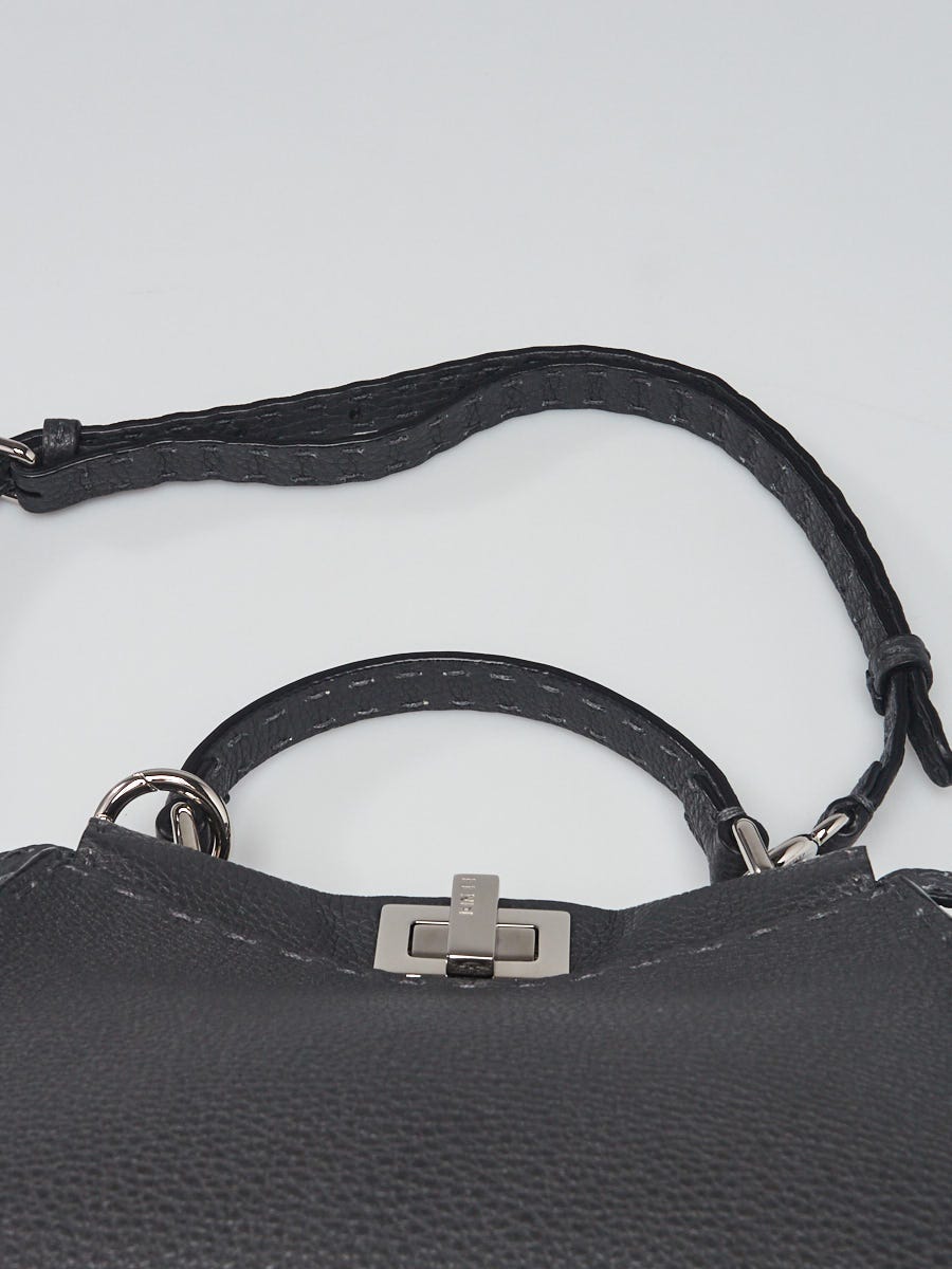 Fendi Grey Asphalt Selleria Leather Mini Peekaboo Satchel