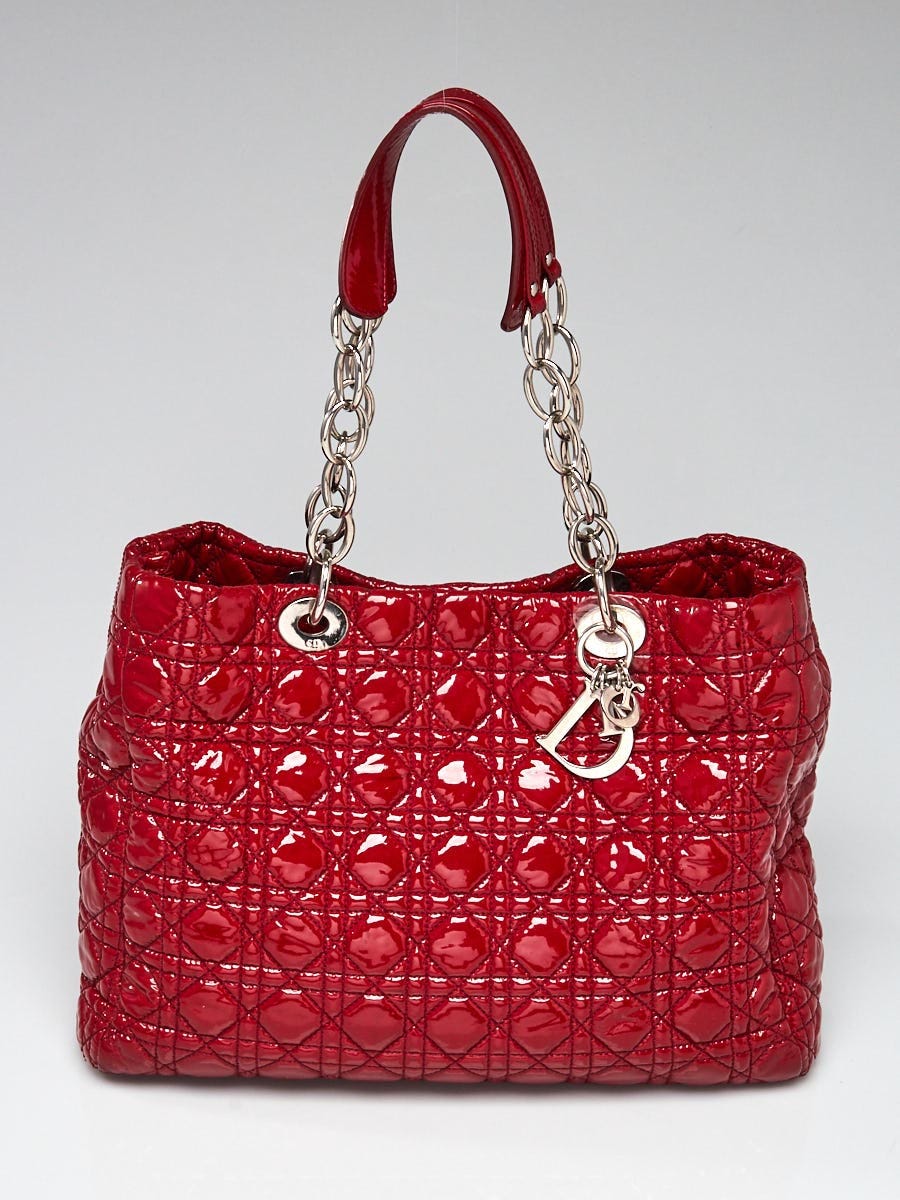 Christian Dior Red Quilted Patent Leather Dior Soft Shopping Tote