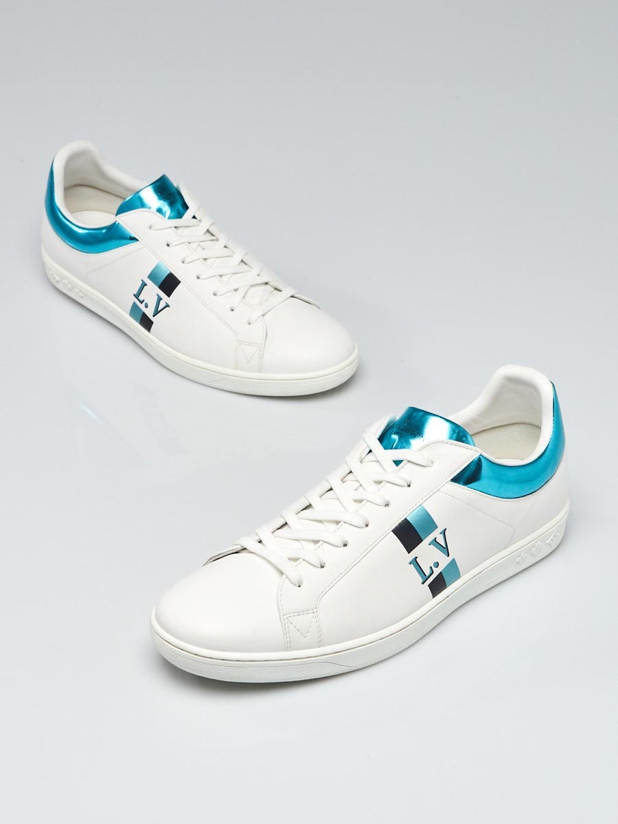 white and blue lv shoes
