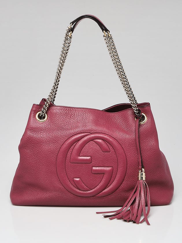 Gucci Deep Pink Pebbled Leather Soho Chain Tote Bag