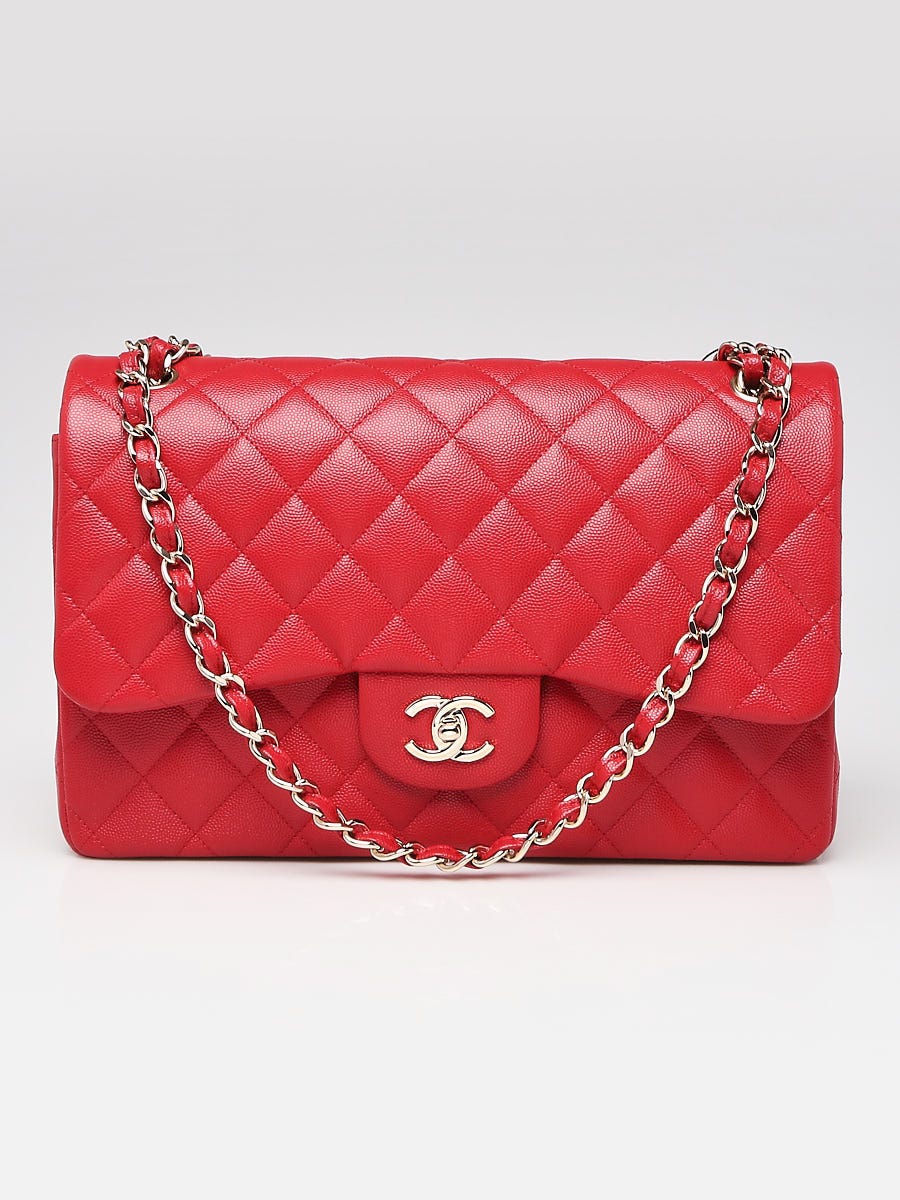 Authentic Chanel Red Caviar Jumbo Double Flap Bag
