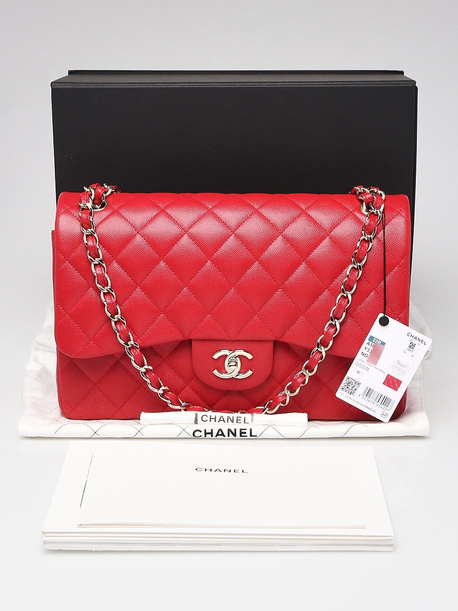 Chanel Red Quilted Caviar Leather Classic Jumbo Double Flap Bag - Yoogi's  Closet