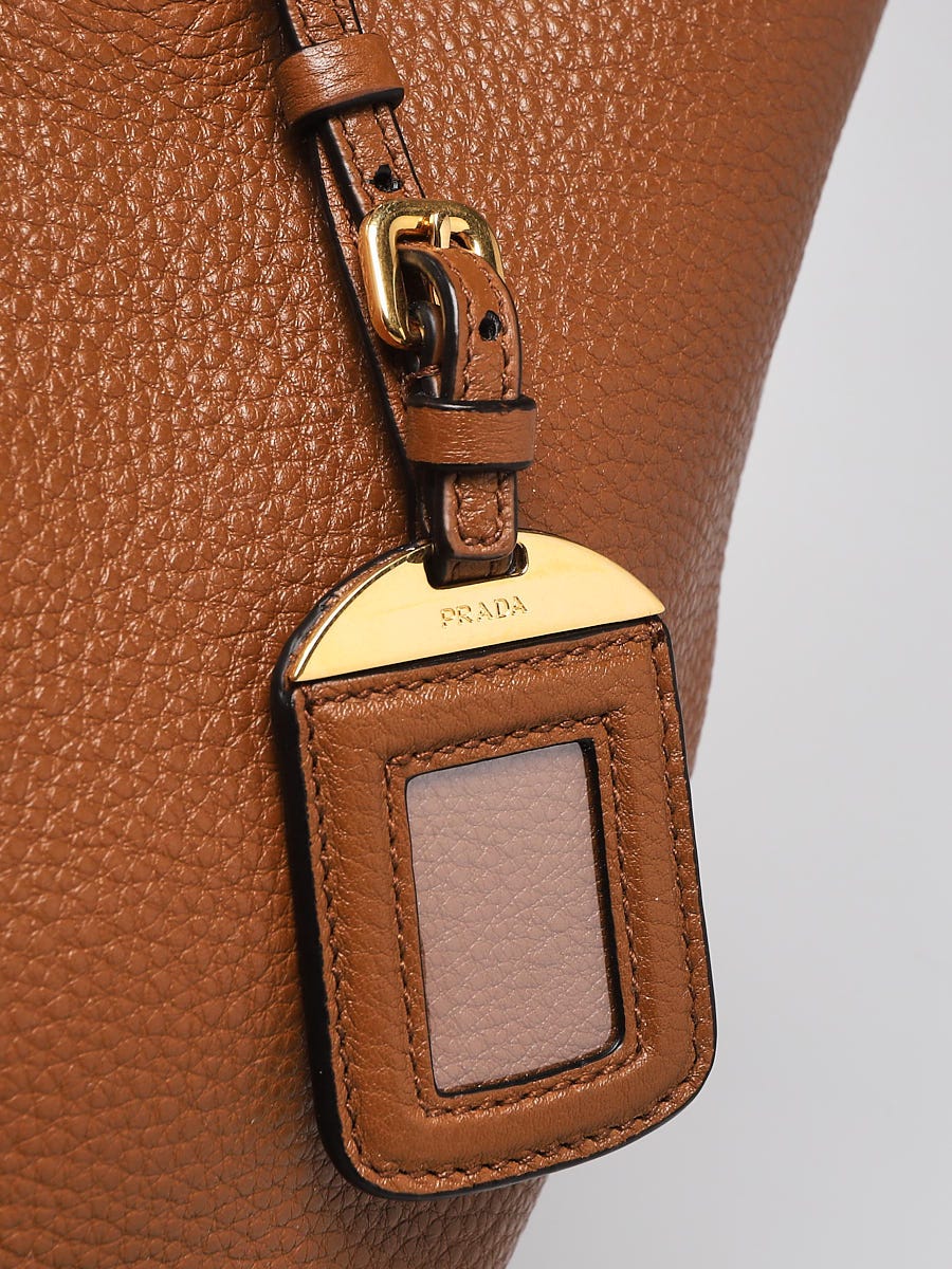 New Prada Vitello Phenix Cognac Brown Shopping Tote Bag 1BG865 