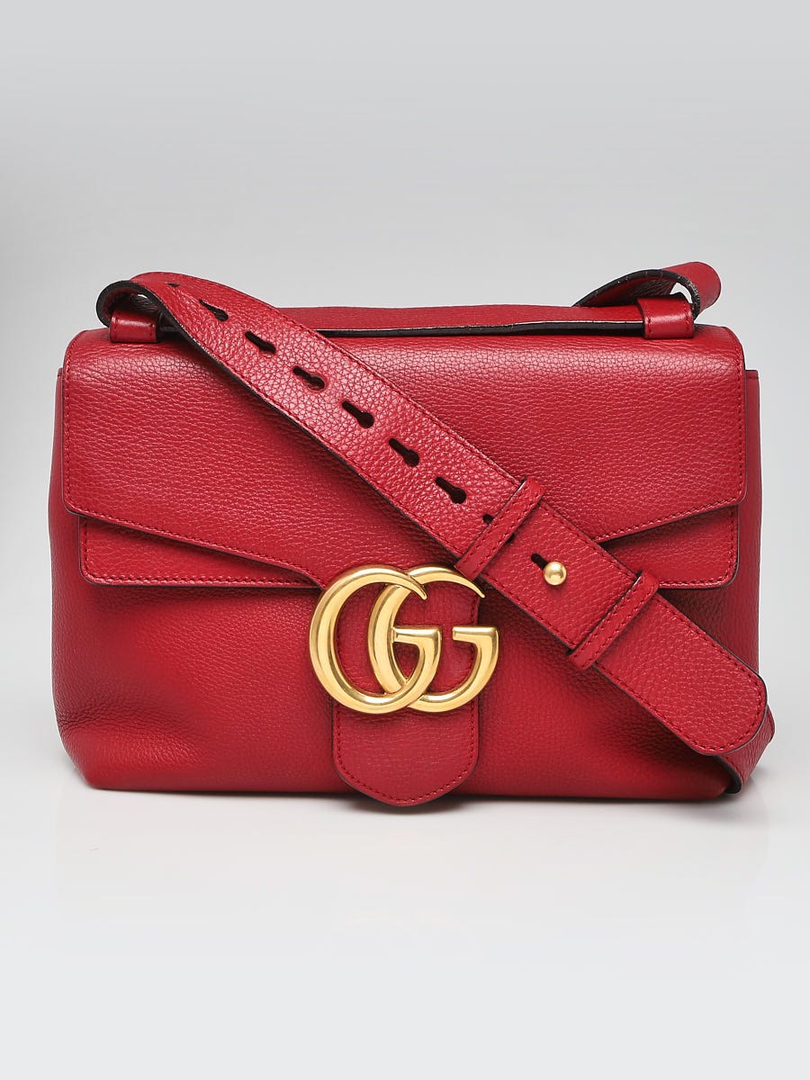 Gucci Red Pebbled Leather Marmont Large Shoulder Bag - Yoogi's Closet