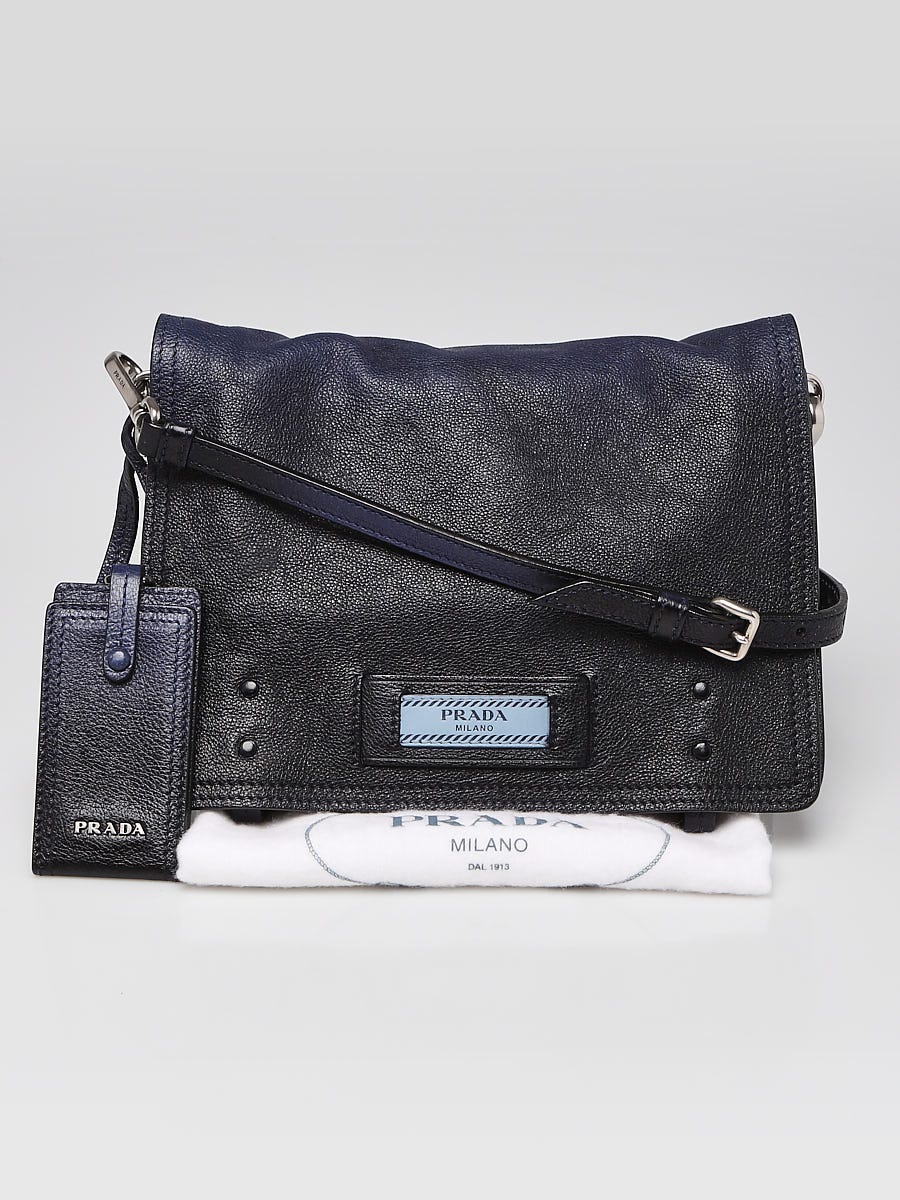 Prada Blue Ombre Pebbled Leather Small Etiquette Messenger Bag