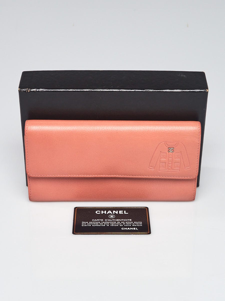 Chanel Pink Goatskin Jacket Embossed Long Flap Wallet 