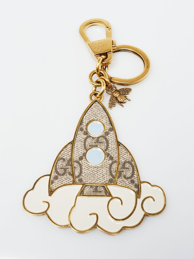 Gucci Goldtone Metal Resin Supreme GG Canvas Rocket Key Chain and Bag Charm