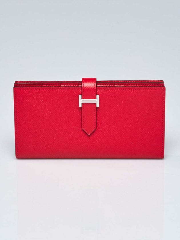 Hermes Rouge Casaque Epsom Leather Palladium Plated Bearn Gusset Wallet
