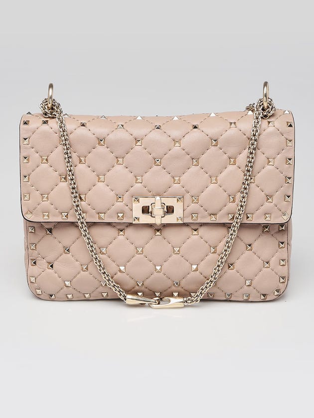 Valentino Beige Quilted Nappa Leather Rockstud Spike Small Shoulder Bag