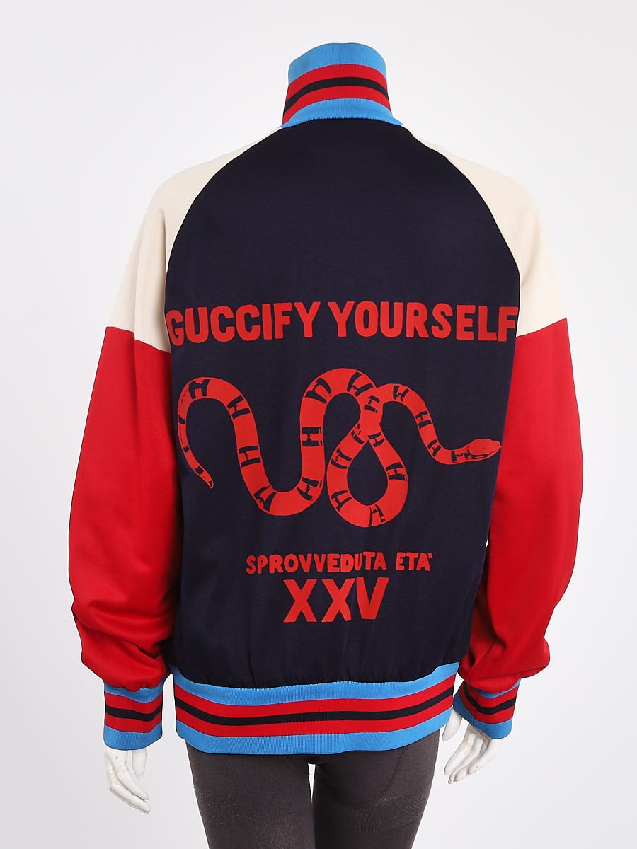 Gucci Red/White/Blue Polyester and Cotton Zip Track Jacket Size L