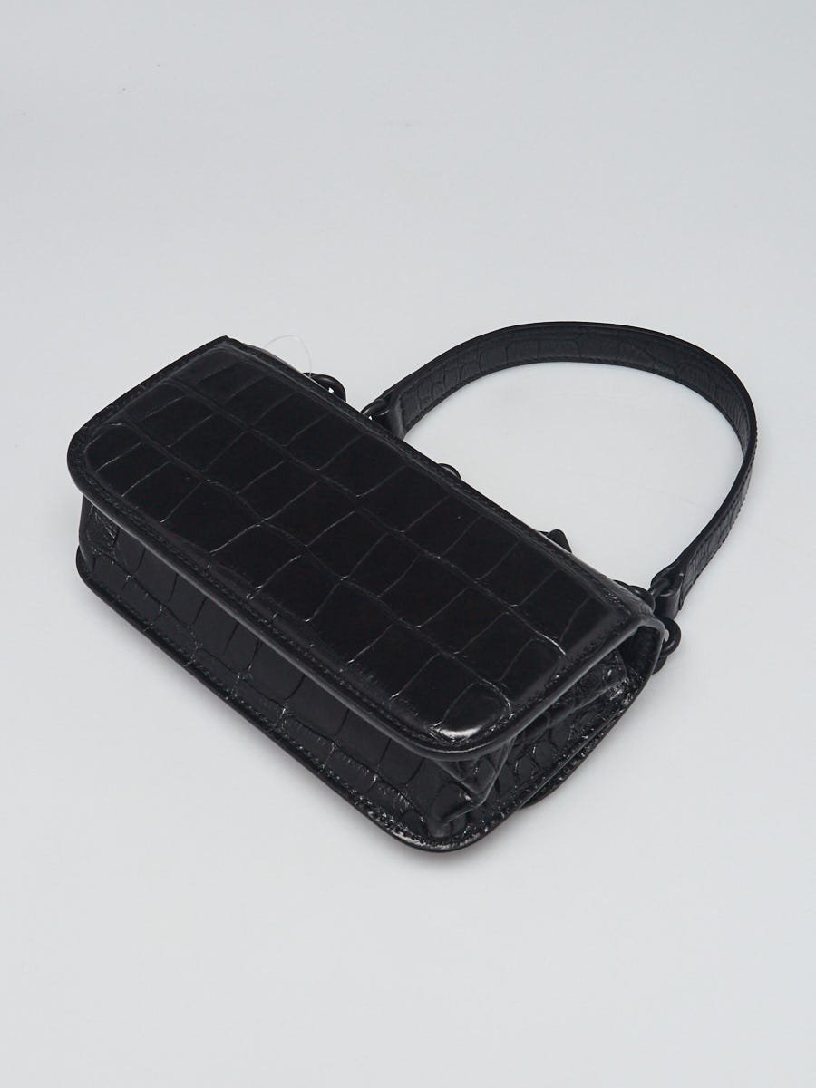 Balenciaga Black Crocodile Embossed Calfskin Leather Gossip