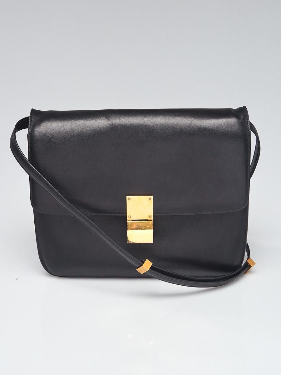 Celine Black Calfskin Leather Large Classic Box Bag - Yoogi's Closet