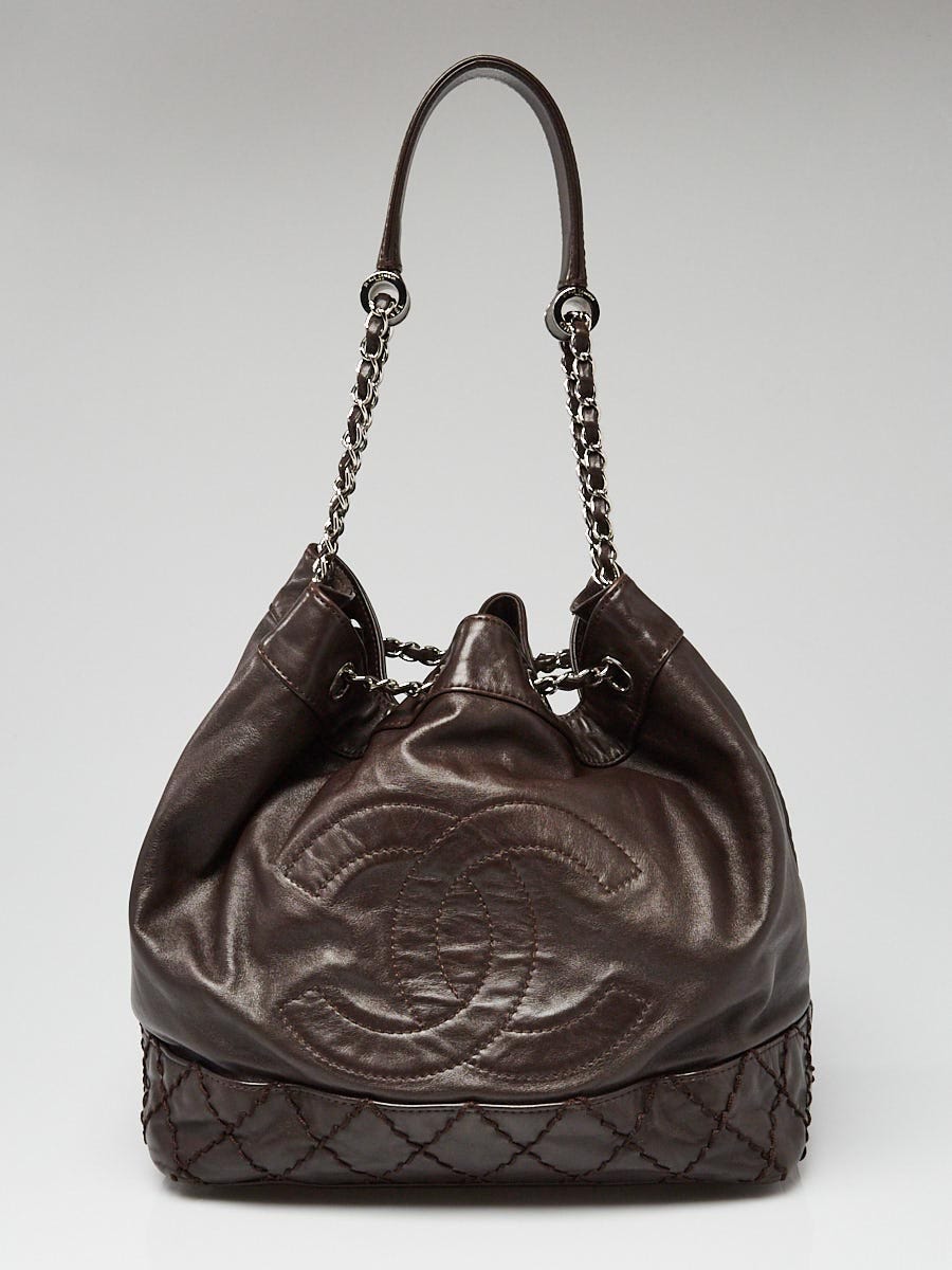 Chanel Dark Brown Calfskin Leather CC Cinch Chain Bucket Bag
