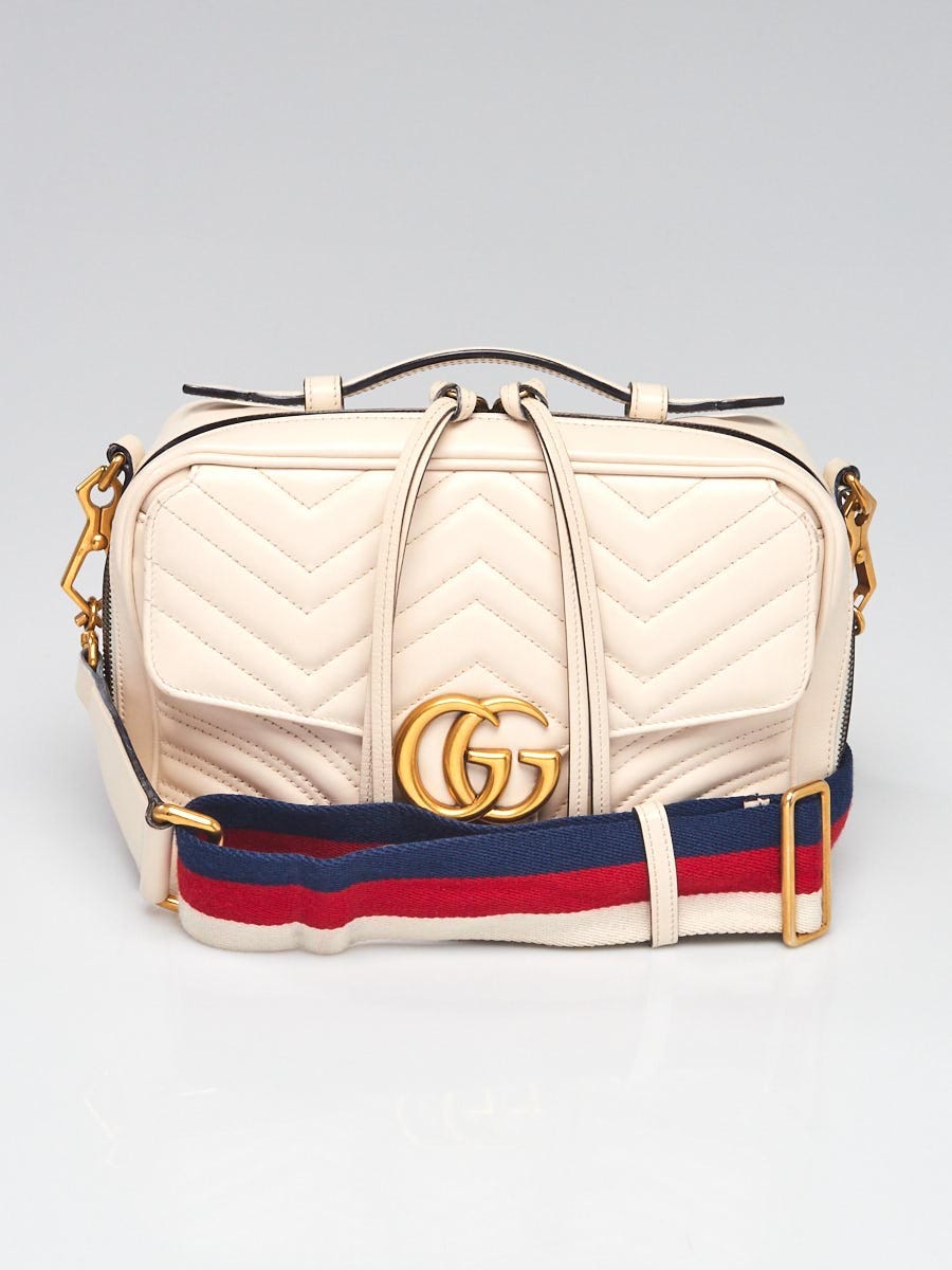 GUCCI GG Marmont Small Shoulder Bag, White, Leather