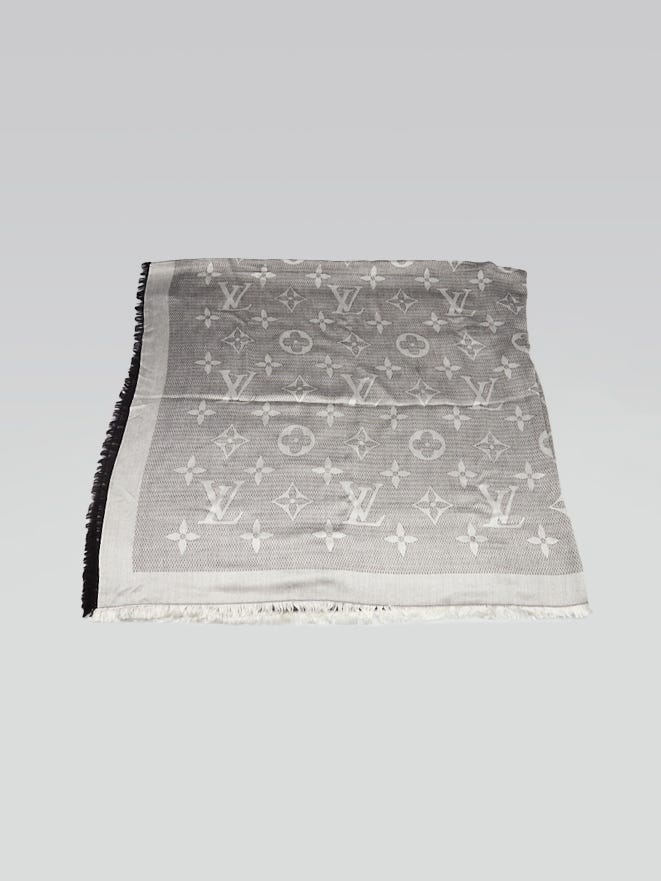 LOUIS VUITTON Monogram Shawl Grey Silk